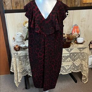 RACHEL Rachel Roy Red and Black Animal Print Midi Dress